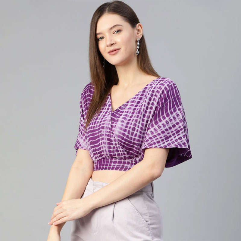 Purple and White Solid Wrapped Top